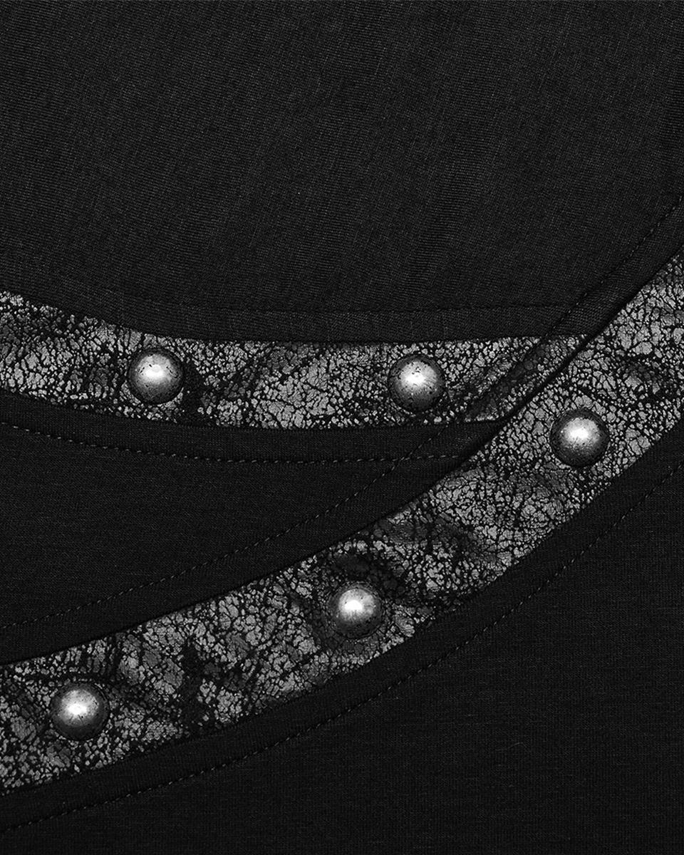 T792-BKM Mens Avant Garde Gothic Studded Drop Collar T Shirt Top