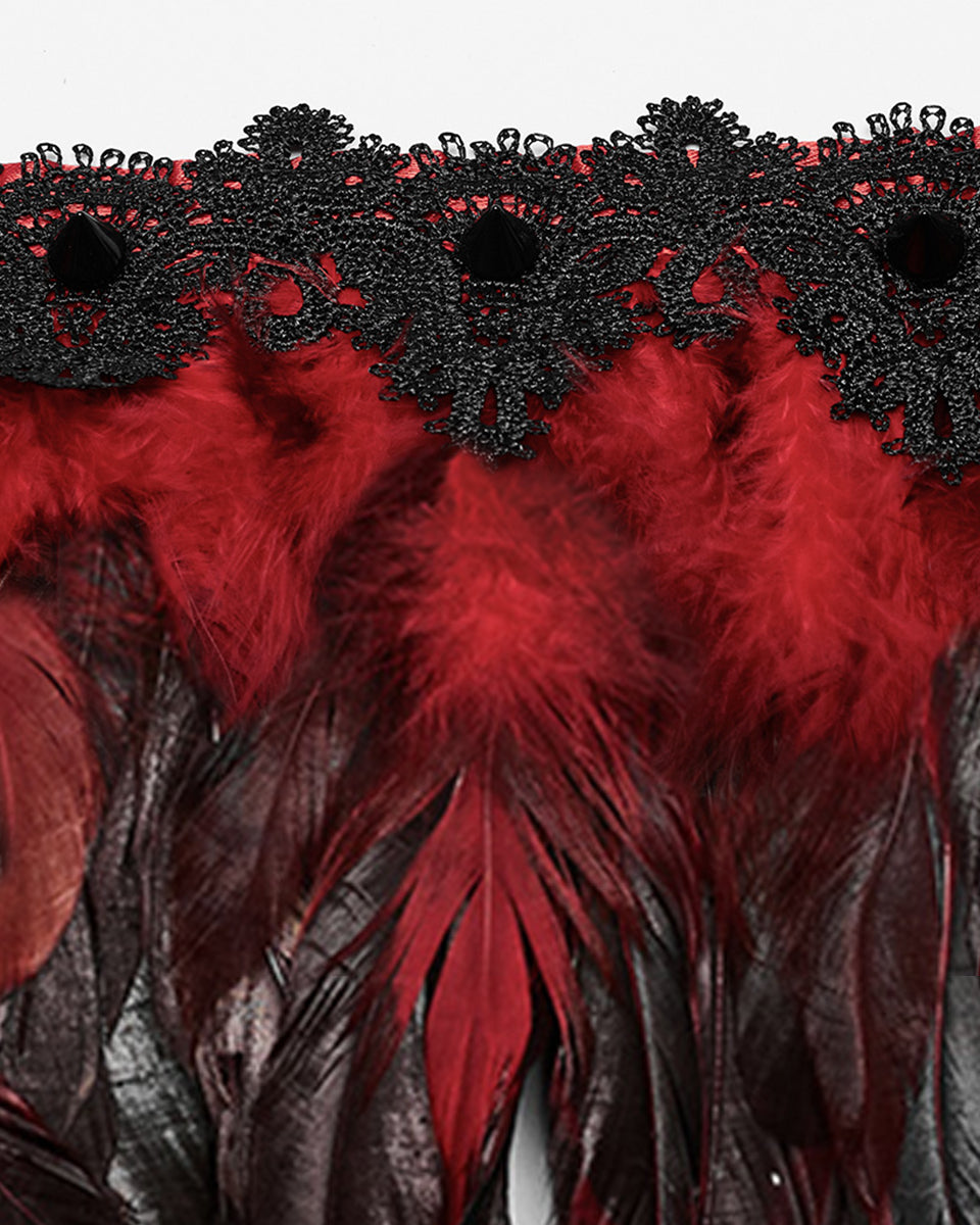 WS-551DQF-BKRDF Womens Burlesque Gothic Vixen Feathered Harness - Black & Red