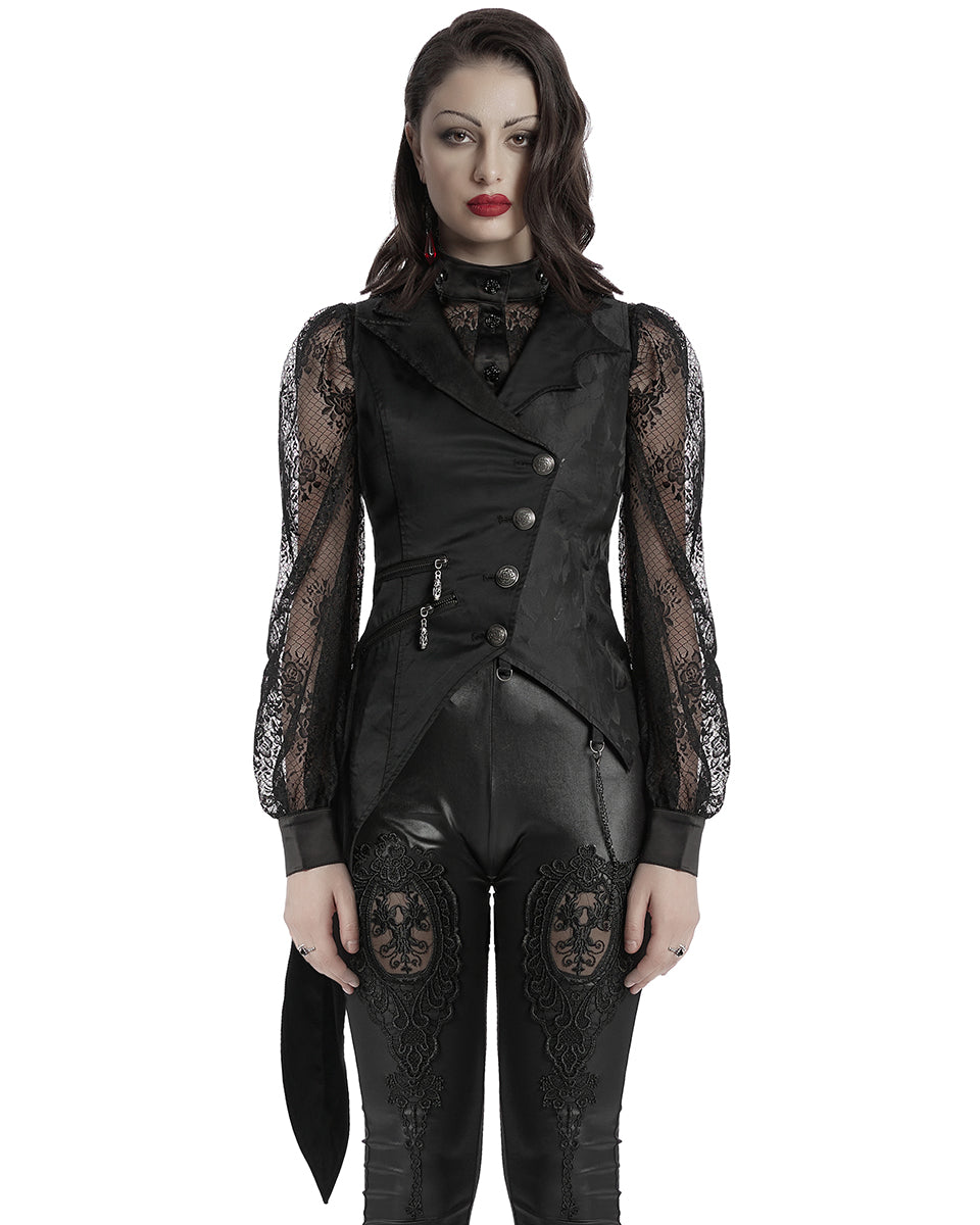 WY-1720MJF Womens Visual Kei Gothic Asymmetric Chained Waistcoat Vest - Black