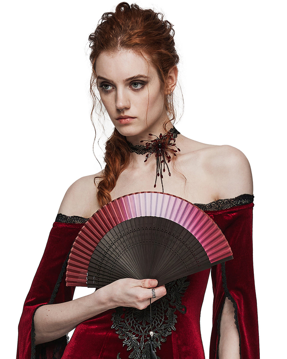 WS-573QTF-RDF Womens Folding Gothic Gradient Fan - Red
