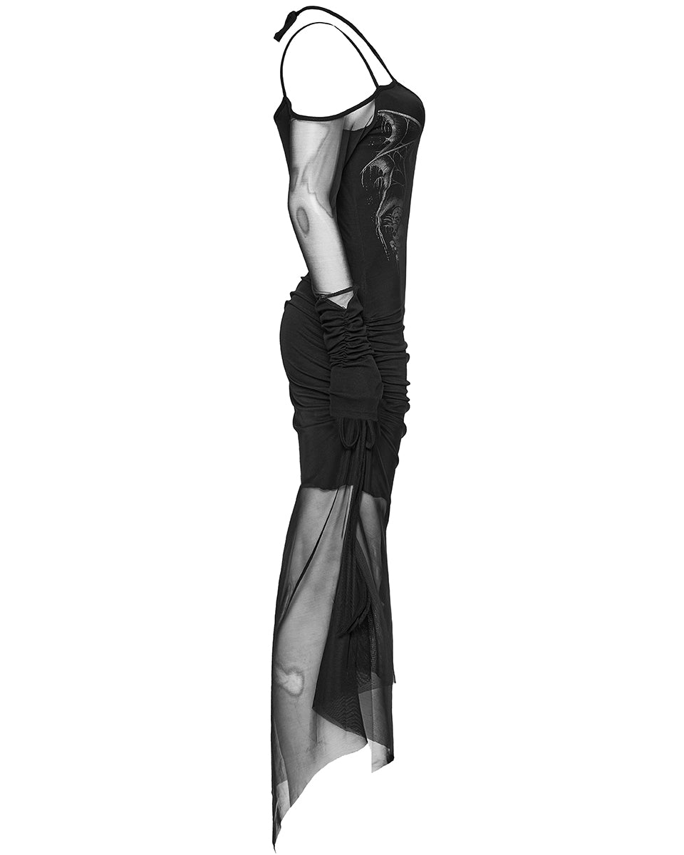 PR-WQ-654LQF-BKF Womens Demonica Printed Gothic Mesh Dress