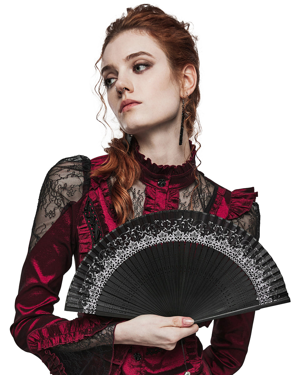 WS-574QTF-BKF Womens Folding Gothic Skull & Vines Fan - Black & White