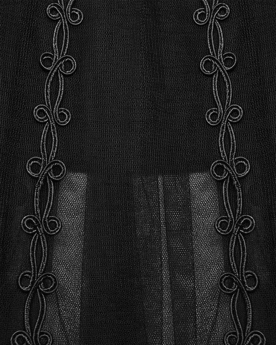 WQ-773LQF-BKF Womens Long Gothic Mesh Strapless Dress With Embroidered Lace