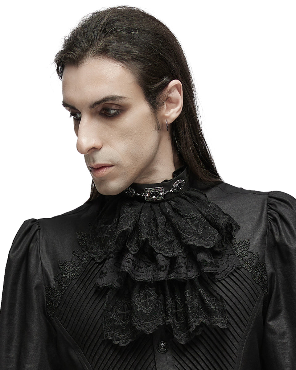 WS-745LHM Mens Gothic Aristocrat Embroidered Lace Jabot Cravat - Black