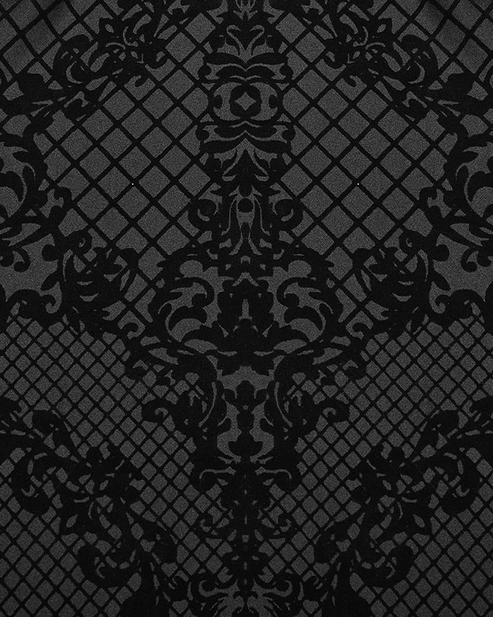 PR-WT-830TCM-BKM Mens Gothic Damask Velvet Flocked Mesh Top