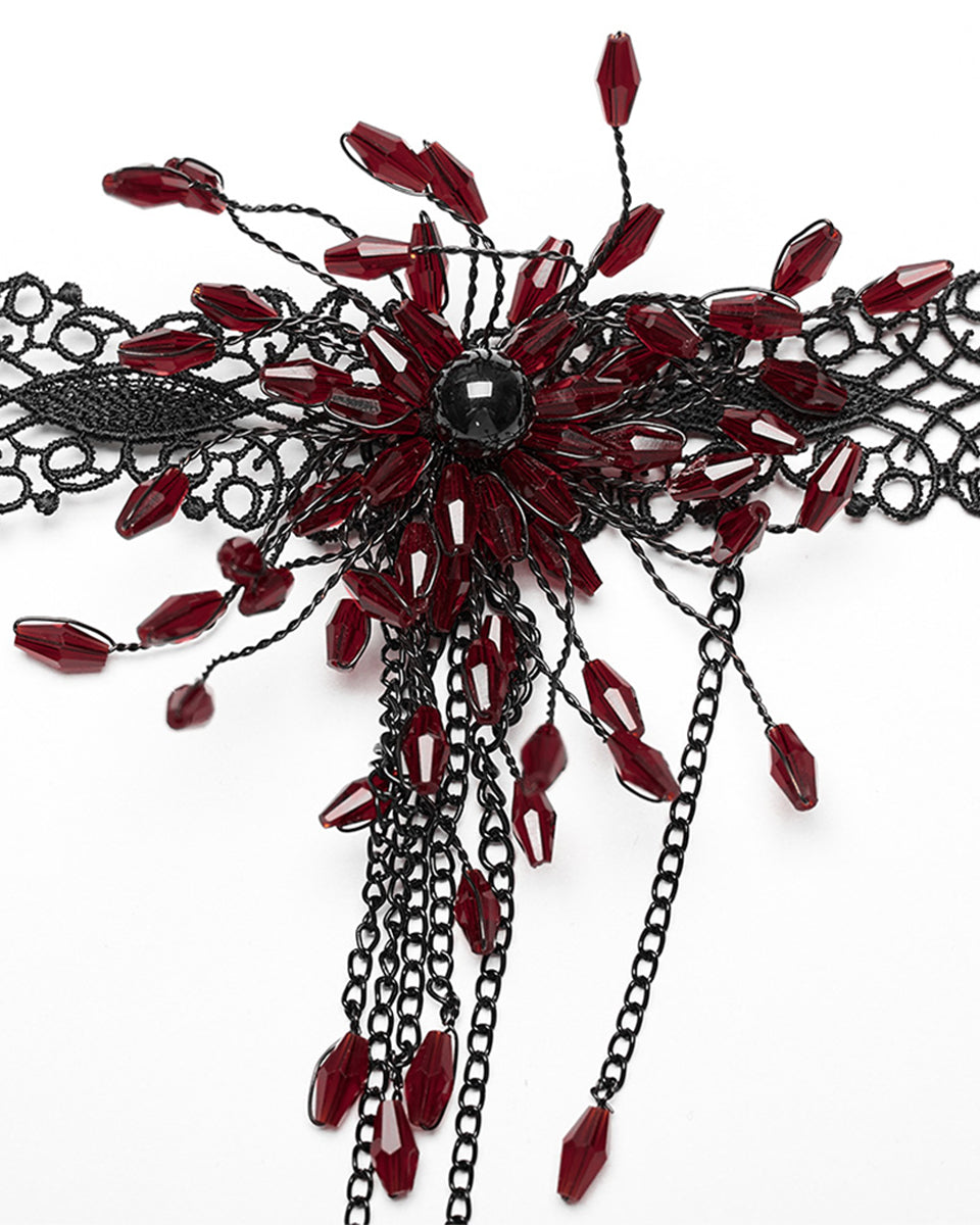 DS-572LHF-BKRDF Womens Shadowflower Beaded Gothic Choker Necklace - Black & Red