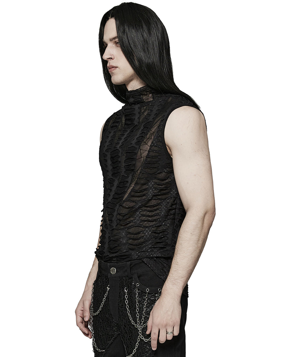 T777-BKM Mens Apocalyptic Gothic Shredded Mesh Tank Top Vest