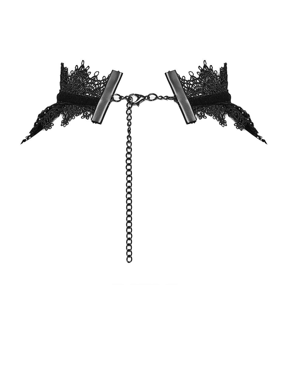WS-568LHF-BKF Womens Beaded Crucifix Gothic Choker Collar Necklace