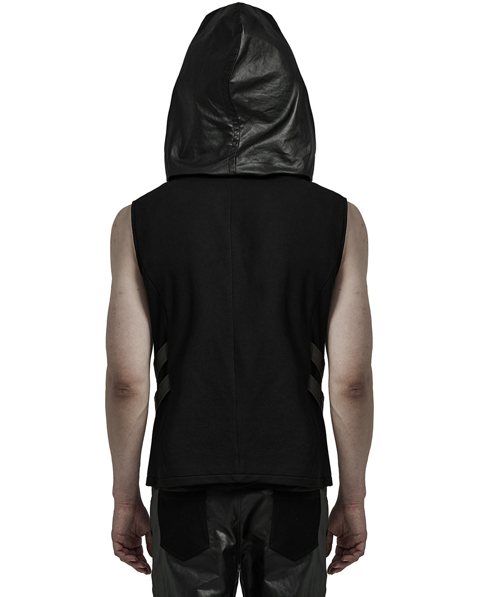 WY-1598MJM-BKM Mens Dystopian CyberPunk Zip Up Hooded Waistcoat Vest