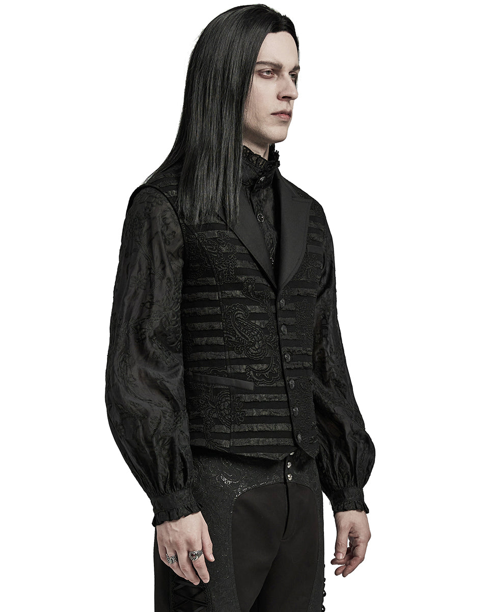 WY-1621MJM-BKM Mens Dark Gothic Striped Paisley Waistcoat Vest