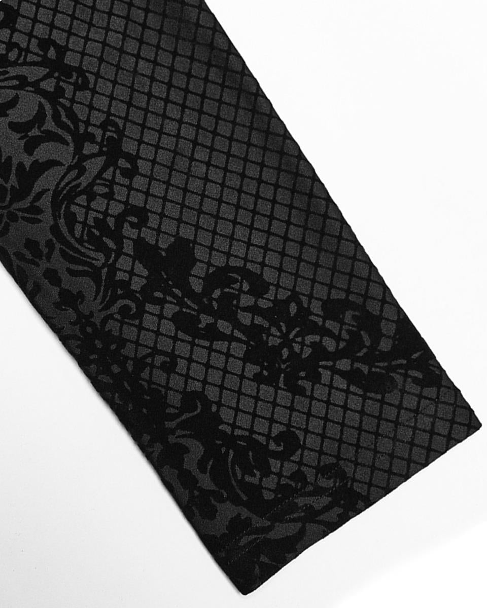PR-WT-830TCM-BKM Mens Gothic Damask Velvet Flocked Mesh Top