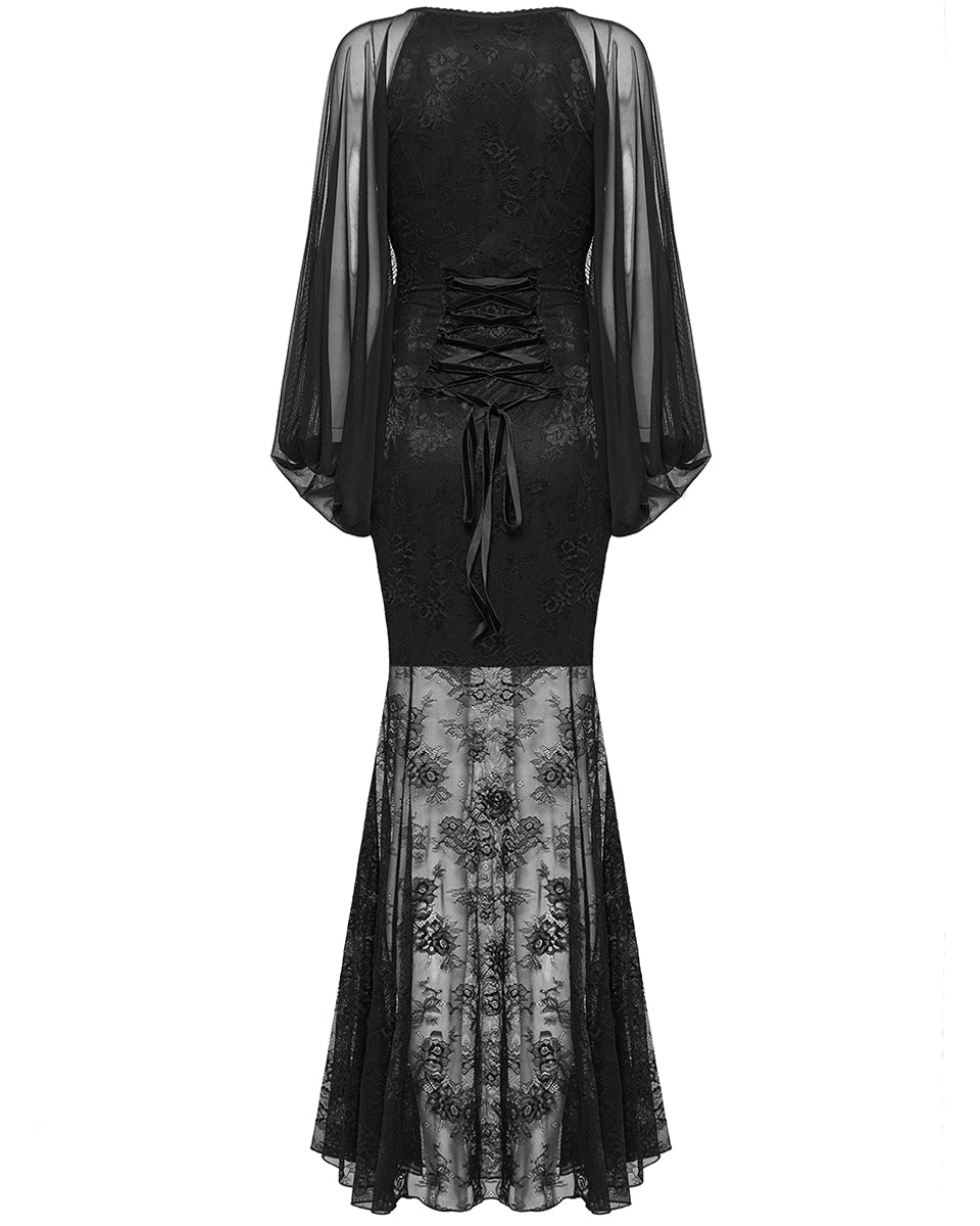 OQ-808LQF Daily Life Long Gothic Rose Lace & Mesh Mermaid Maxi Dress