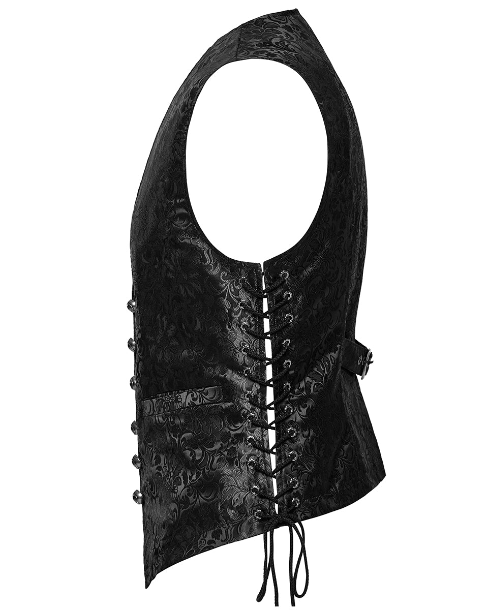 WY-1623DQM-BKM Mens Gothic Aristocrat Formal Jacquard Waistcoat Vest - Black