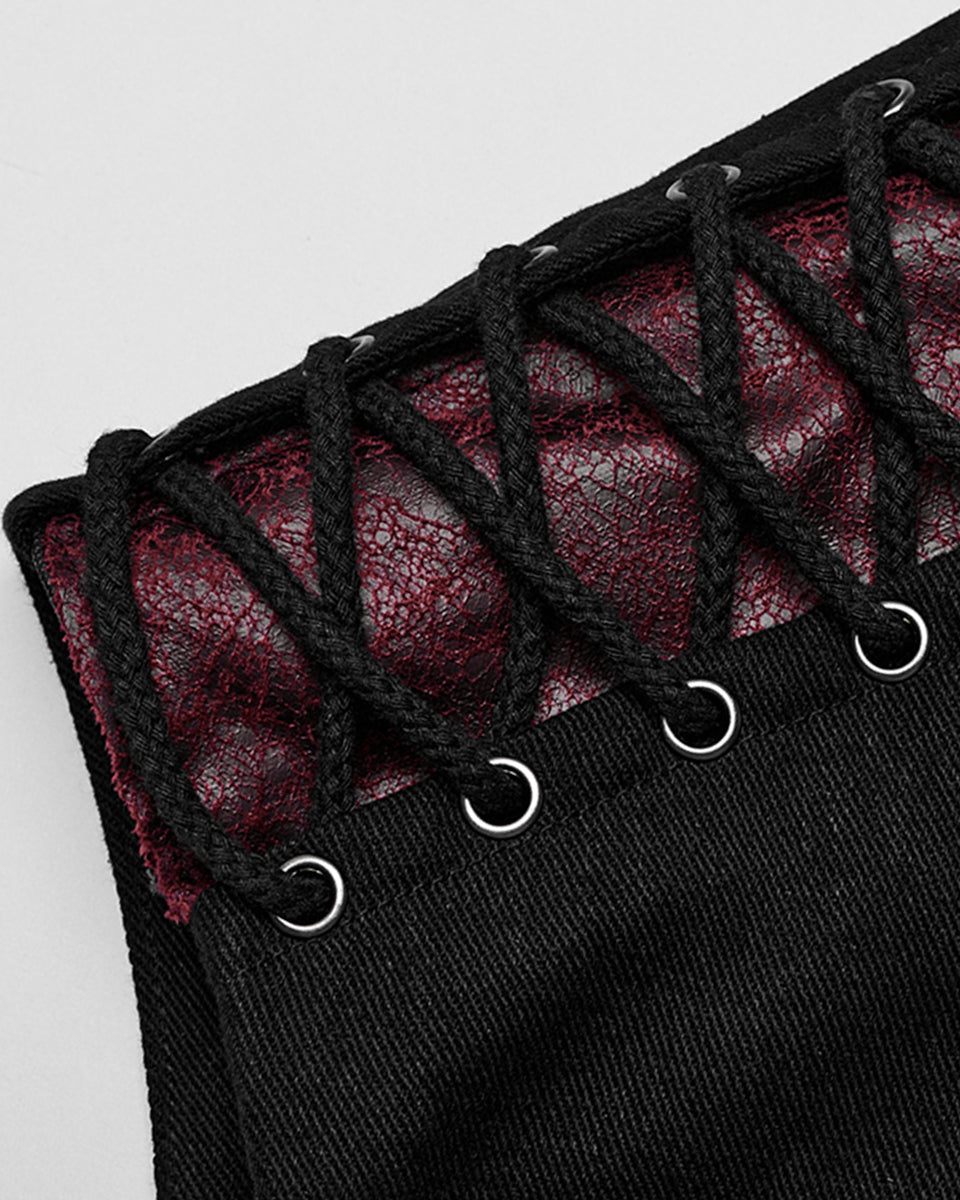 WY-1610MJM-BKRDM Mens Apocalyptic Gothic Mesh Utility Pocket Waistcoat Vest - Black & Red