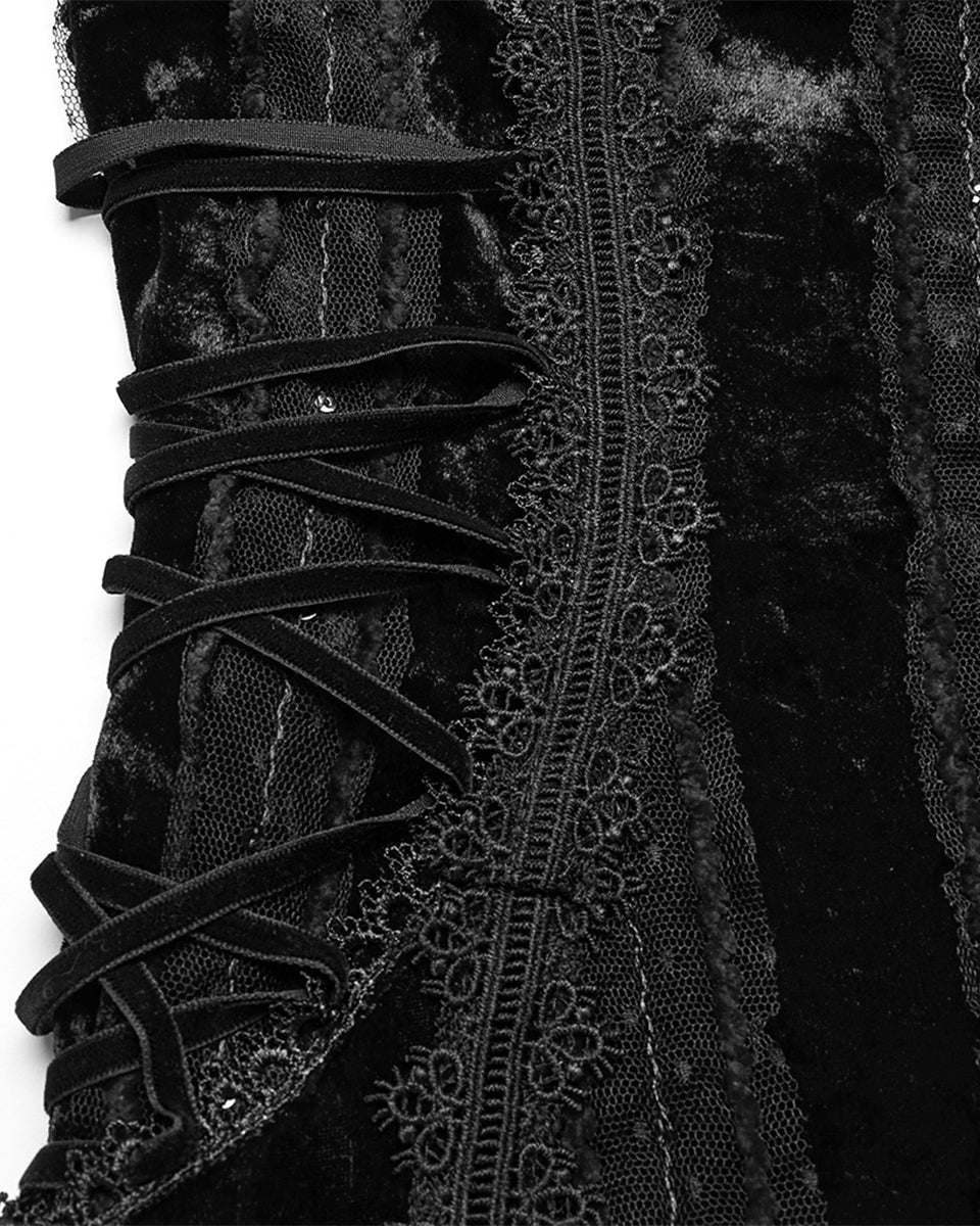 OQ=856LQF Daily Life Womens Long Gothic Crushed Velvet Applique Maxi Dress - Black