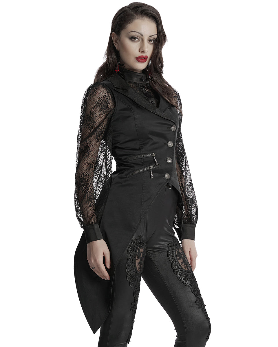 WY-1720MJF Womens Visual Kei Gothic Asymmetric Chained Waistcoat Vest - Black