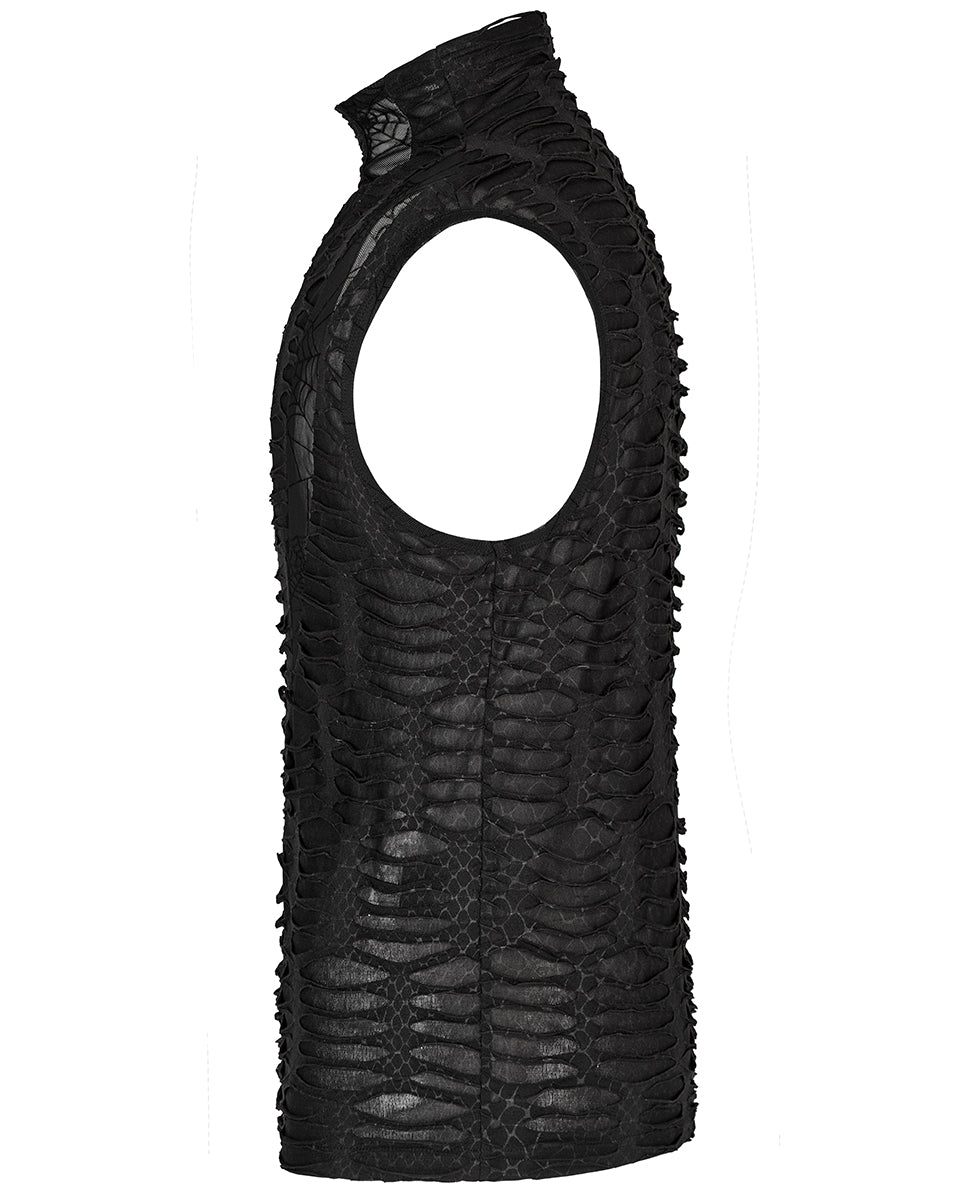 T777-BKM Mens Apocalyptic Gothic Shredded Mesh Tank Top Vest