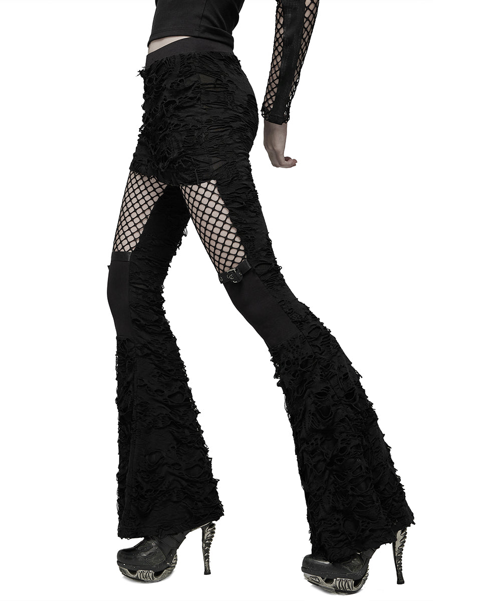WK-485 Womens Apocalyptic Punk Broken Knit Flared Leggings