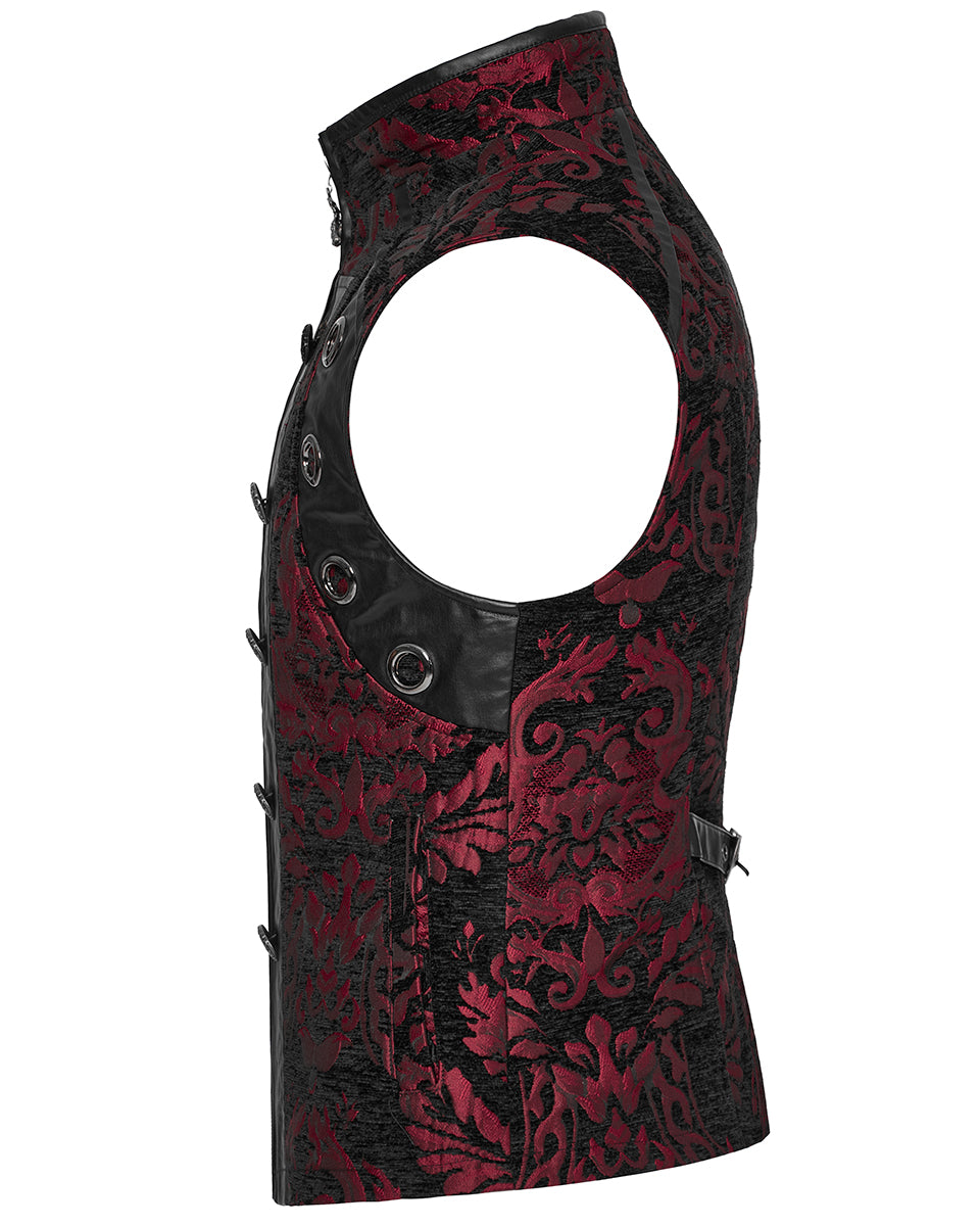 WY-1489MJM-BKRDM Mens Gothic Regency Damask Tapestry Waistcoat Vest - Black & Red