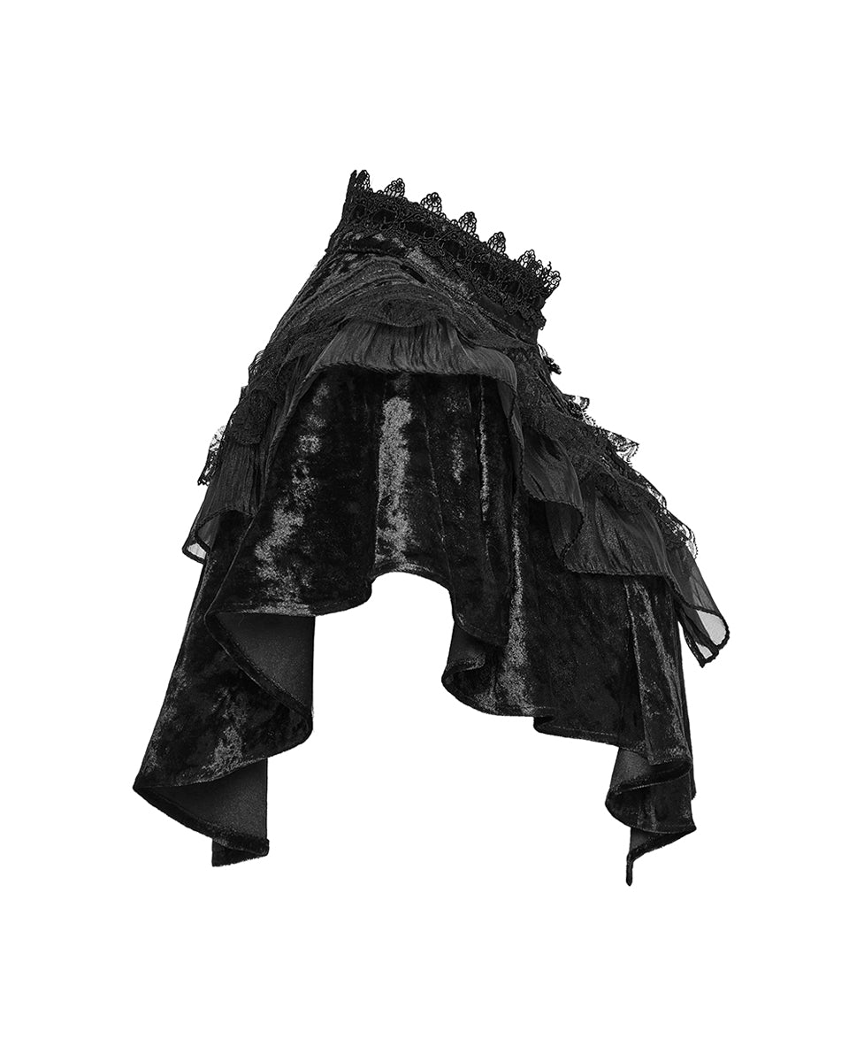 OY-1750DPF Daily Life Womens Long Gothic Crushed Velvet & Lace Bolero Cape - Black