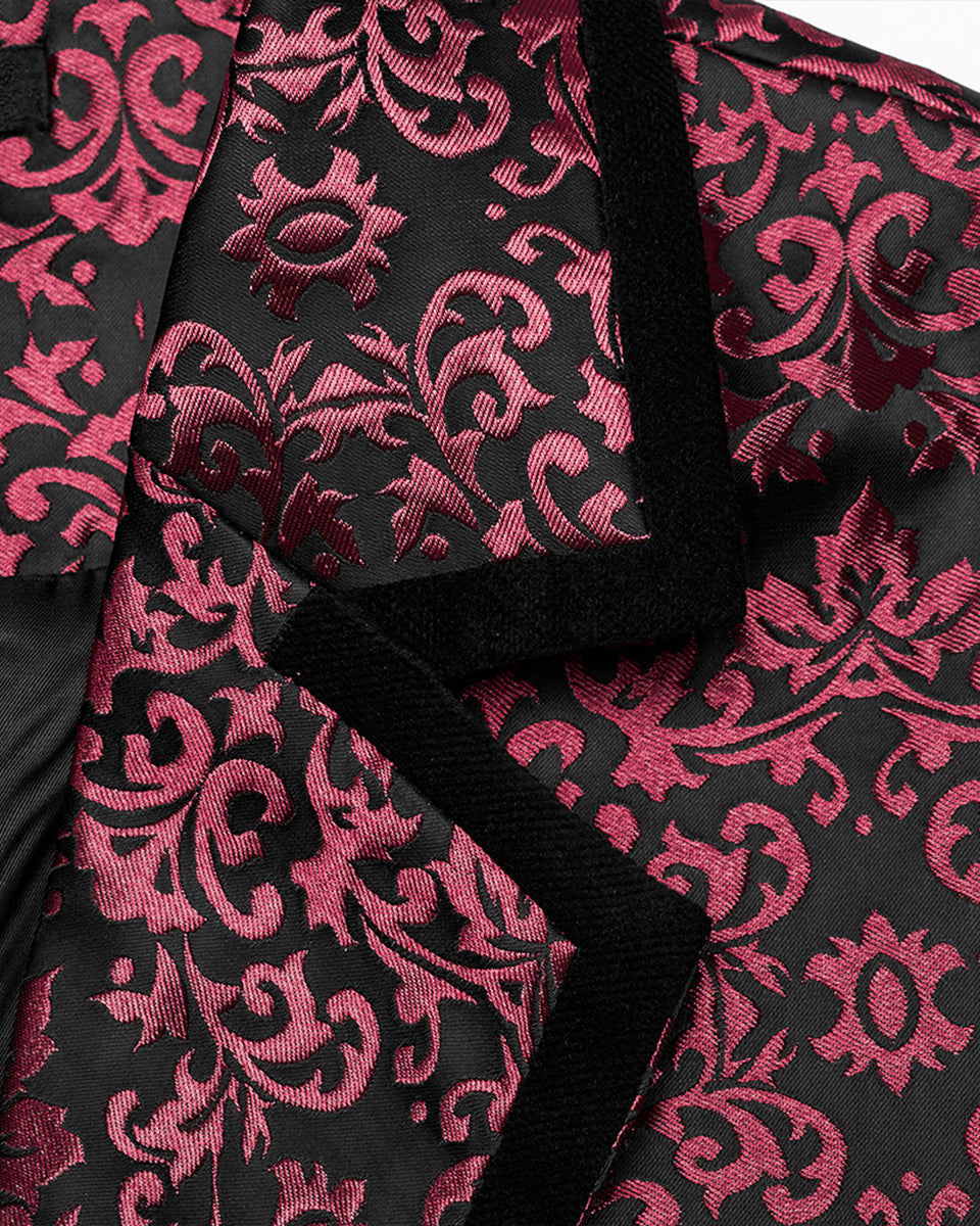 WY-1549MJM-BKRDM Mens Gothic Aristocrat Damask Jacquard Waistcoat Vest - Black & Red