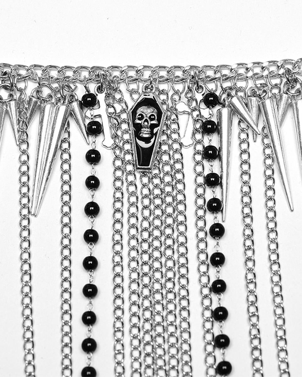 WS-650LHF-BKSIF Womens Gothic Casket Crucifix Spiked Chain Harness Necklace