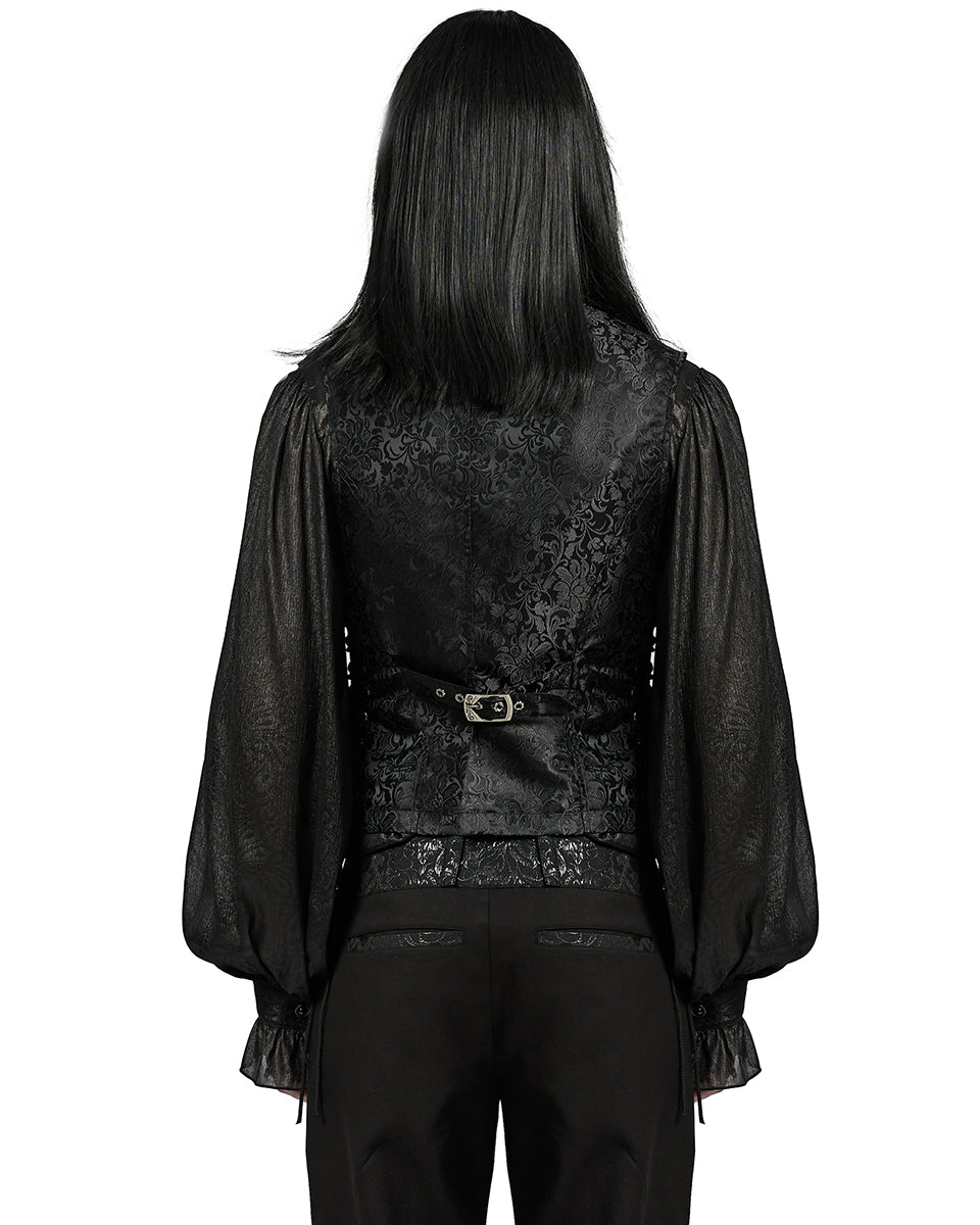 WY-1623DQM-BKM Mens Gothic Aristocrat Formal Jacquard Waistcoat Vest - Black