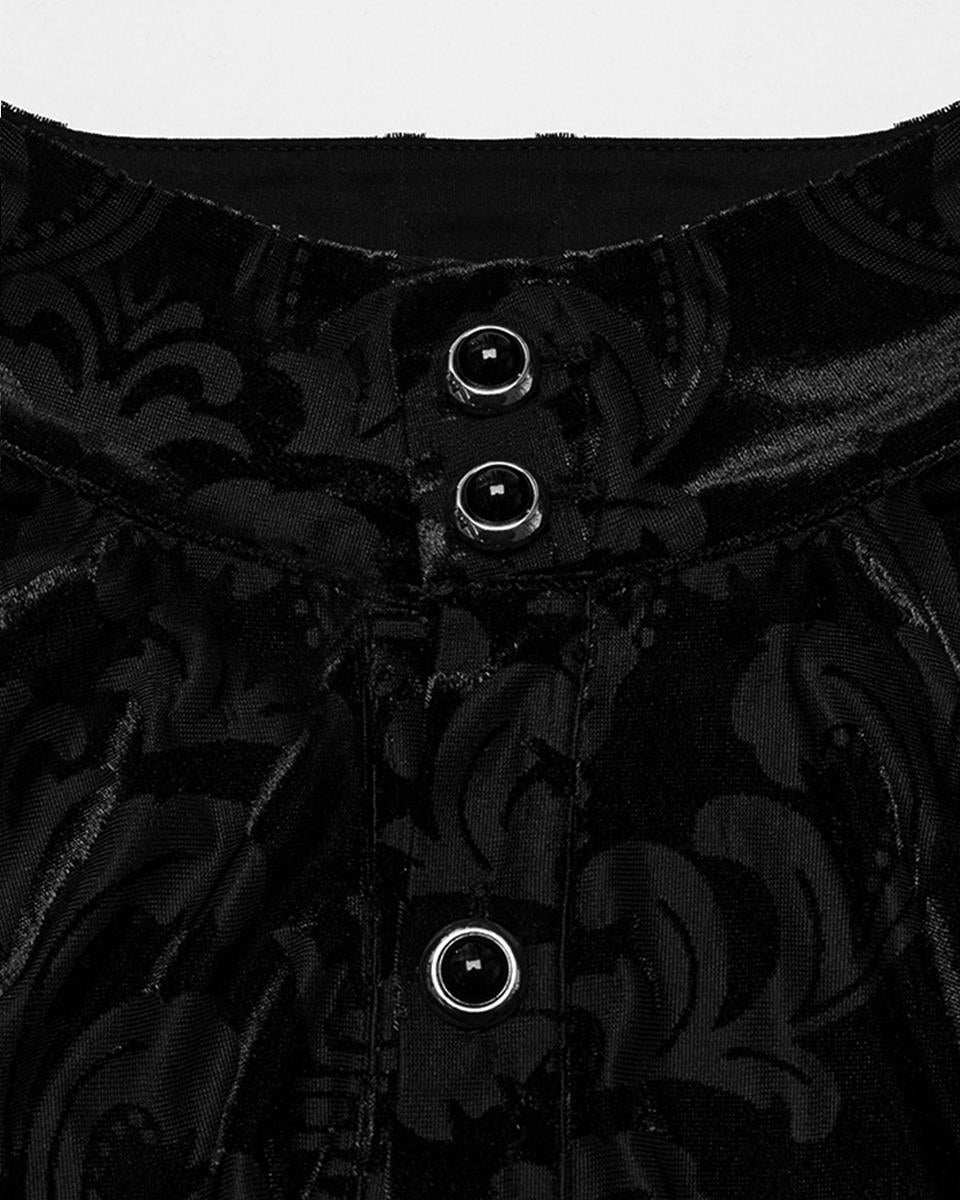 WY-1595CCM-BKM Mens Gothic Devore Velvet Royal Damask Dress Shirt