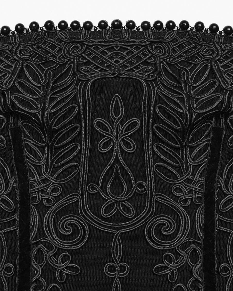 WQ-773LQF-BKF Womens Long Gothic Mesh Strapless Dress With Embroidered Lace