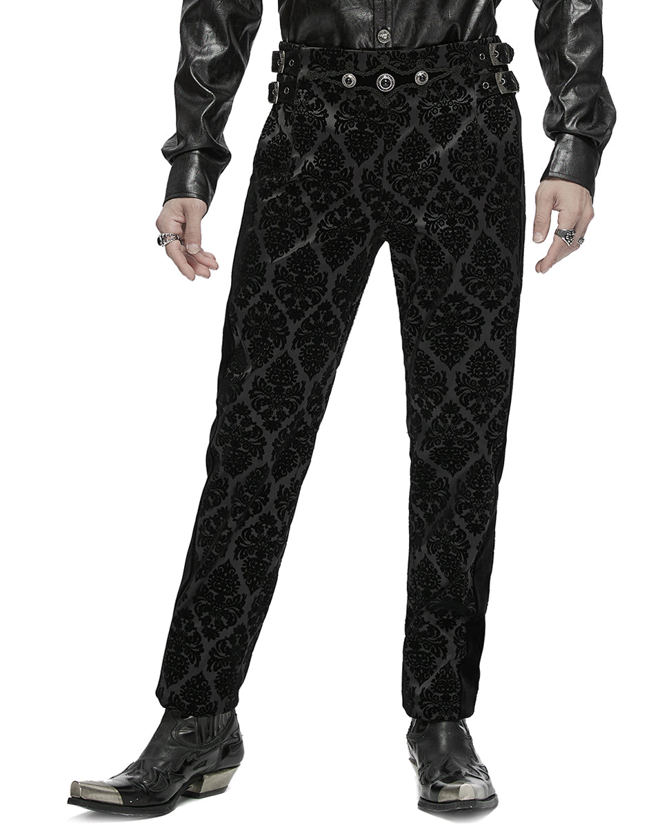 WK-673XCM Mens Gothic Victorian Velvet Damask Dress Pants