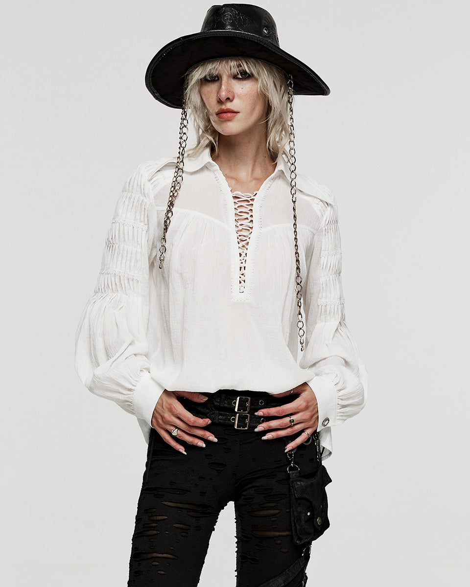 WY-1526CCF-WHF Womens Steampunk Pirate Blouse Top - White