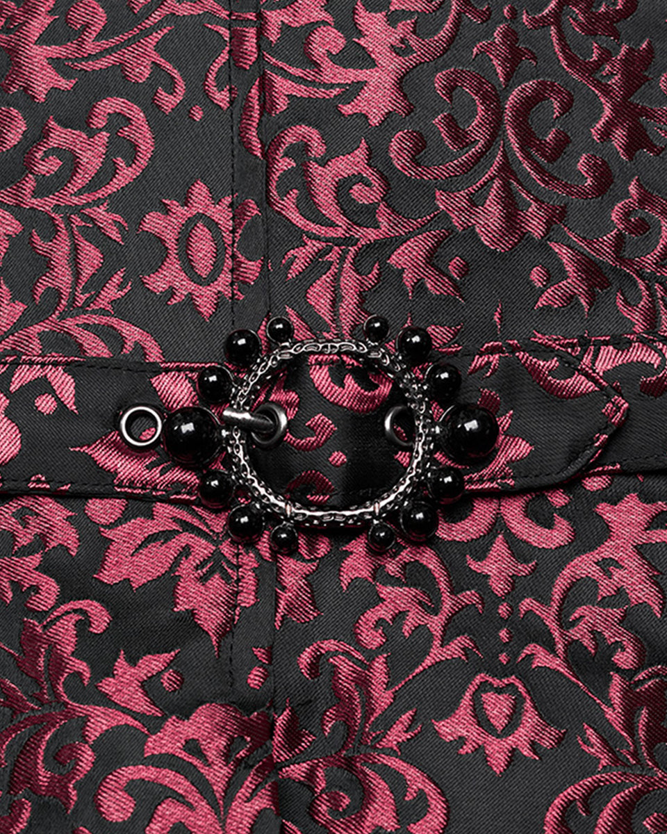 WY-1549MJM-BKRDM Mens Gothic Aristocrat Damask Jacquard Waistcoat Vest - Black & Red