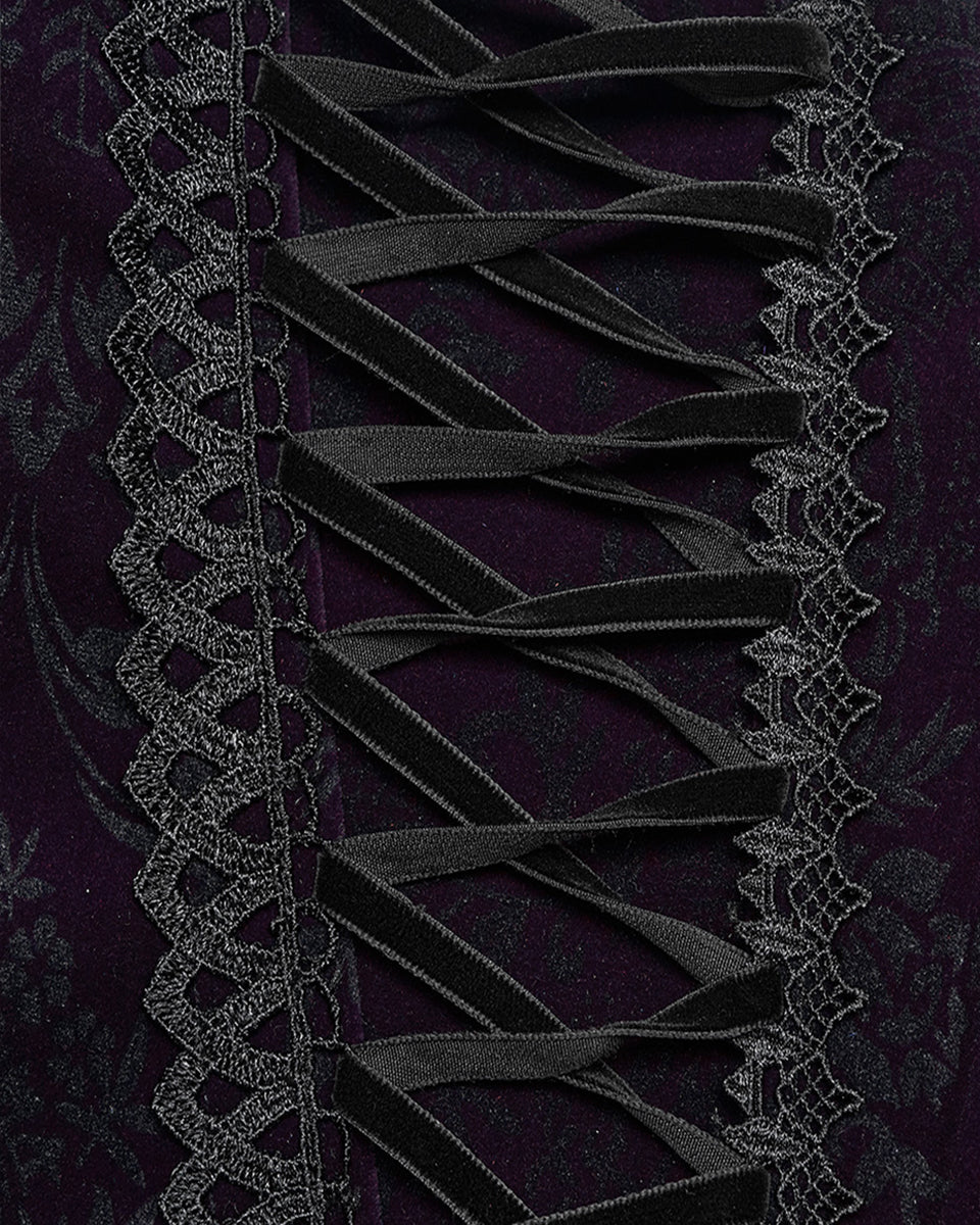 PR-DS-564YDF-BKVIF Gothic Victorian Damask Cincher Corset - Extended Size Range - Purple Velvet