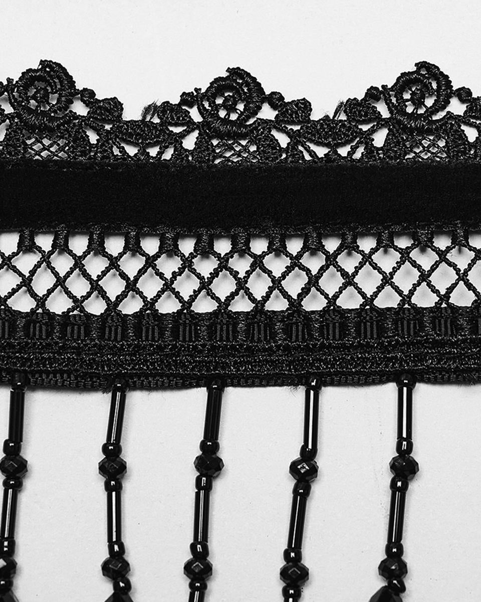 WS-581LHF-BKF Womens Beaded Lace Gothic Choker Collar
