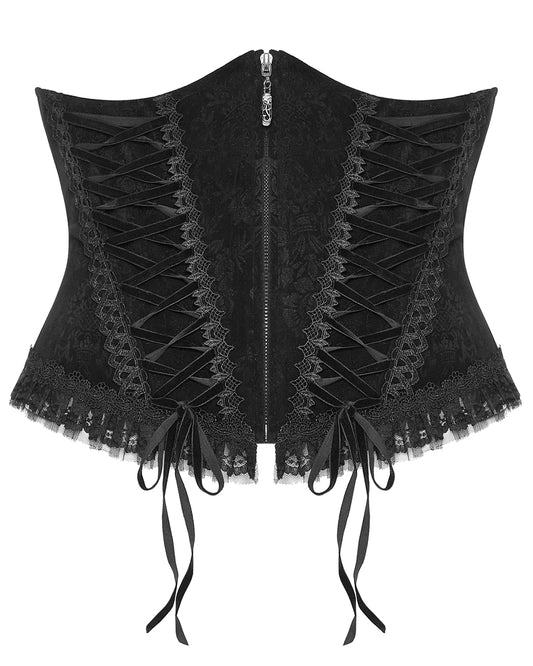 DS-564YDF-BKF Gothic Victorian Damask Cincher Corset - Extended Size Range - Black Velvet