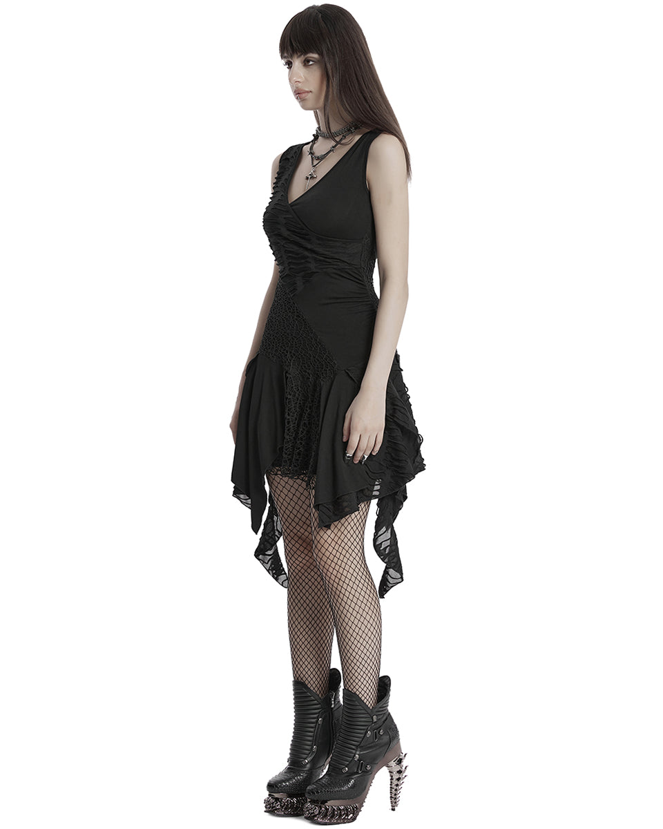 OQ-809LQF Daily Life Apocalyptic Gothic Spliced Broken Knit Mesh Patchwork Dress