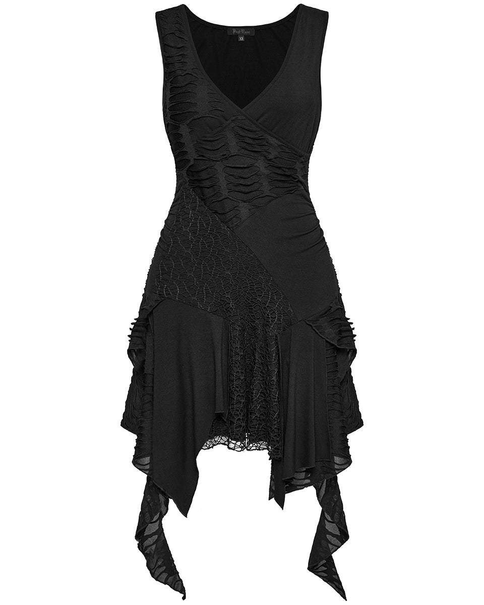 OQ-809LQF Daily Life Apocalyptic Gothic Spliced Broken Knit Mesh Patchwork Dress