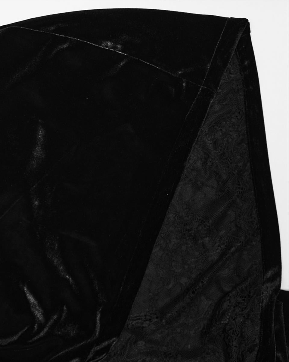 WY-1642DPF Womens Long Gothic Velvet & Lace Hooded Cloak