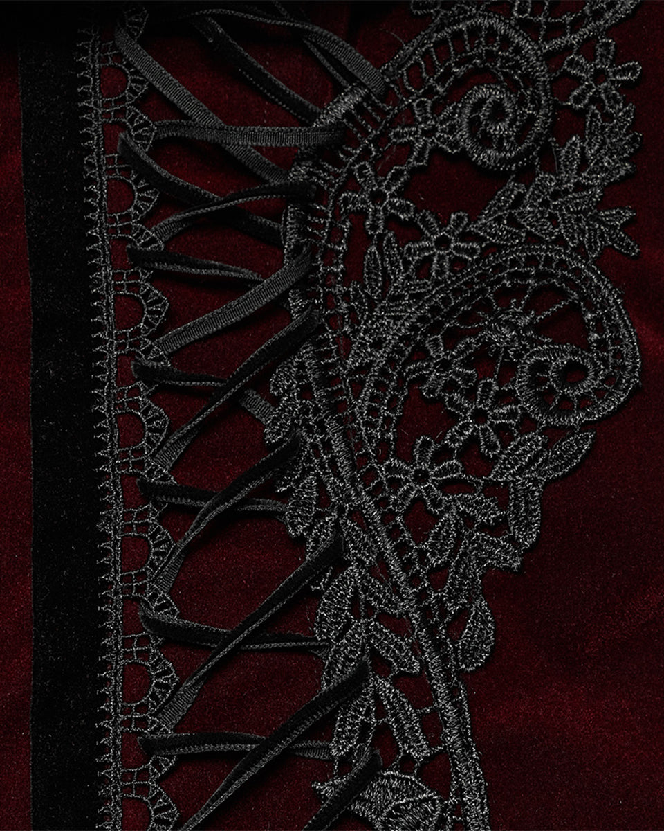 PR-WY-1535LDF-RDF Womens Gothic Velvet & Lace Riding Jacket - Red & Black