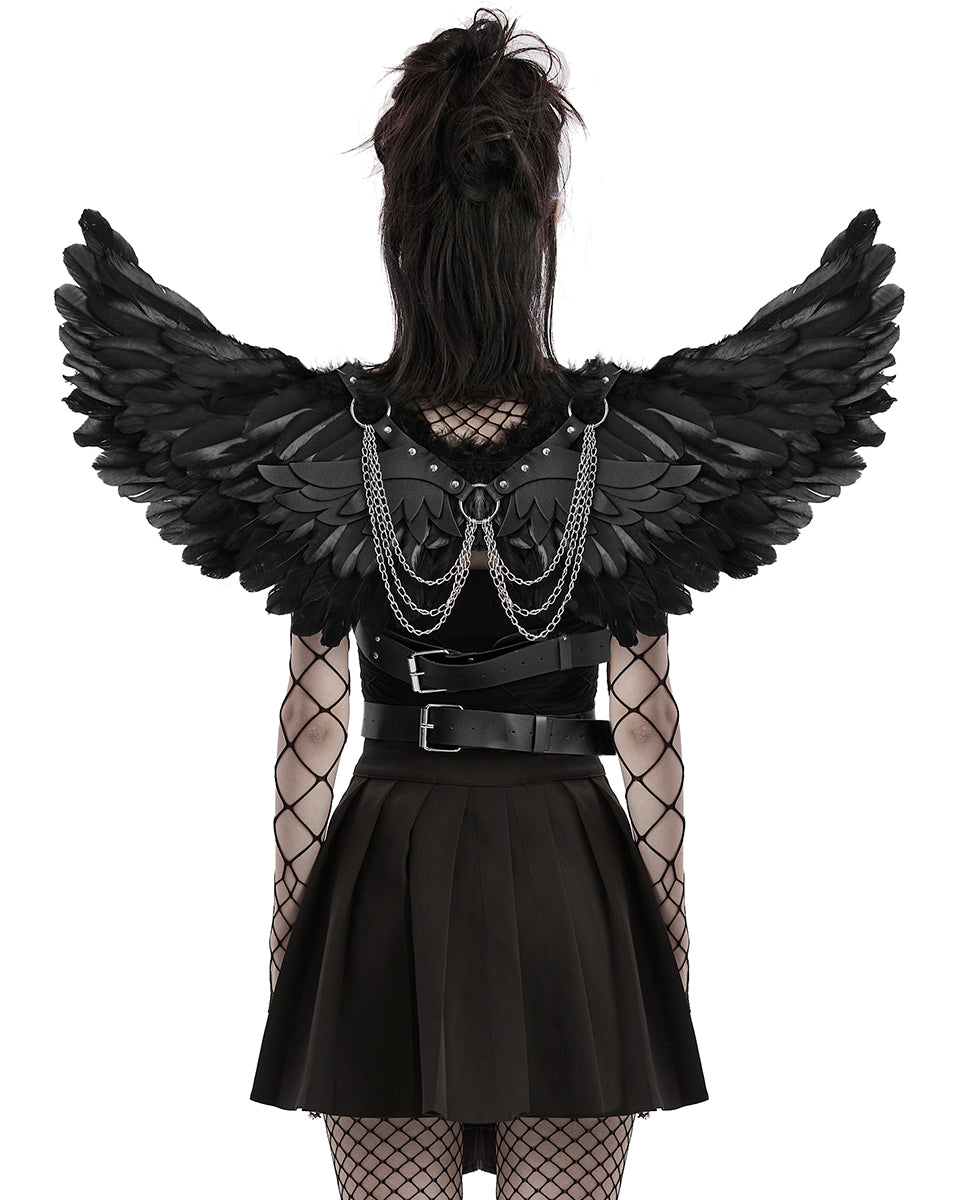 WS-609BDF-BKF Womens Fallen Angel Gothic Feathered Wings Harness - Black