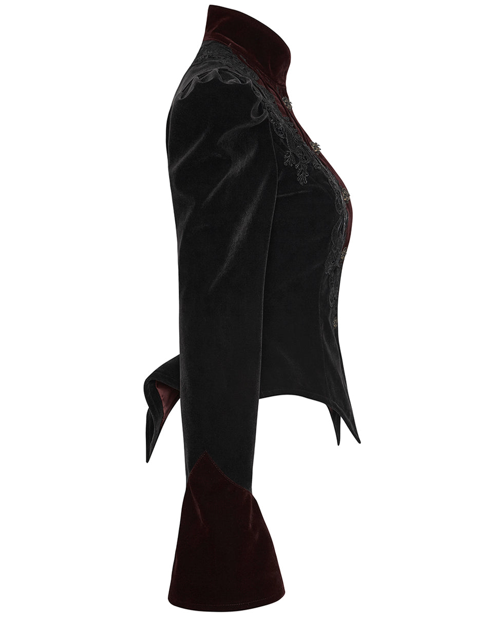 Y-769 Womens Gothic Jacket - Black & Red Velvet