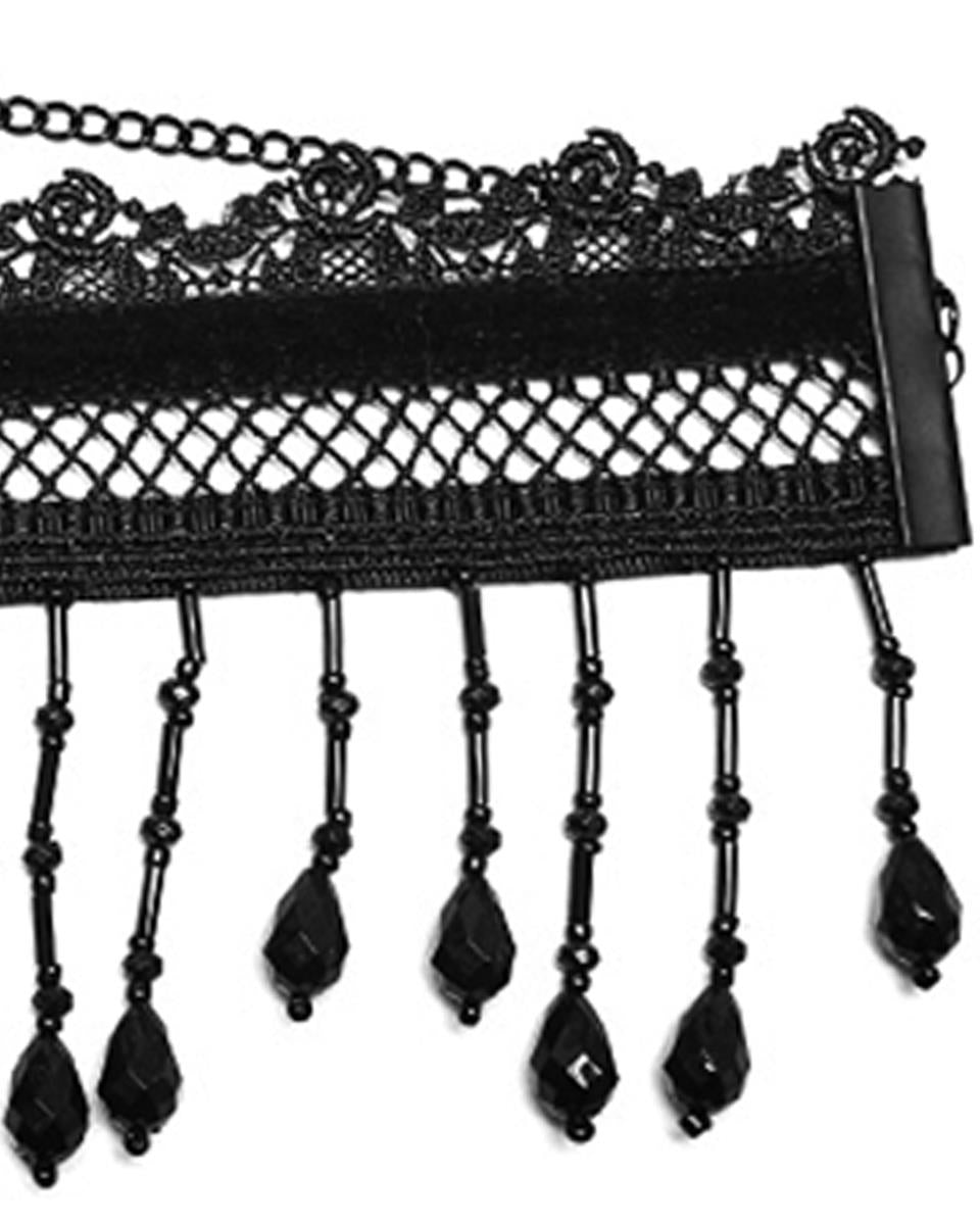 WS-581LHF-BKF Womens Beaded Lace Gothic Choker Collar
