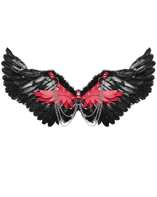 WS-609BDF-BKRDF Womens Fallen Angel Gothic Feathered Wings Harness - Black & Red