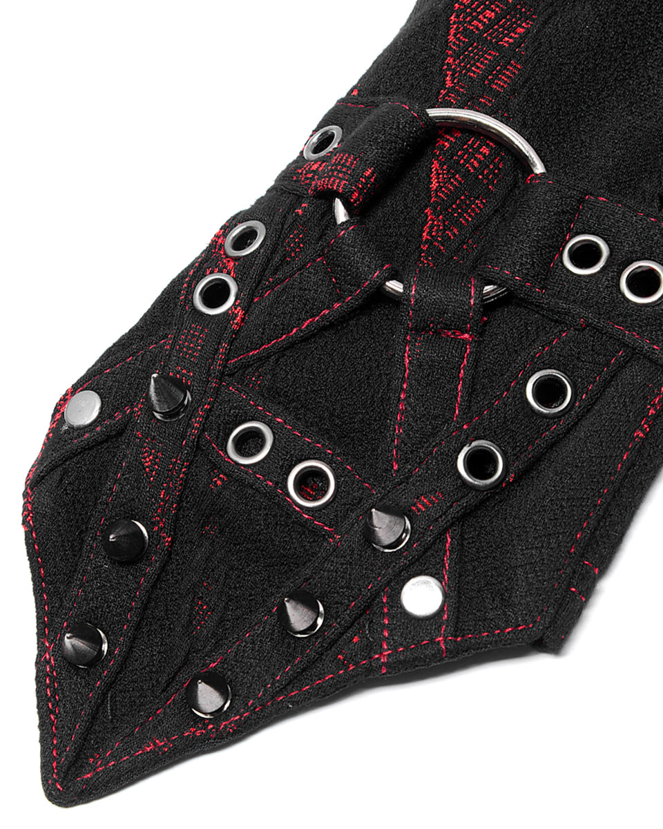 S-479 Womens Dark Punk Studded Armwarmers - Black & Red