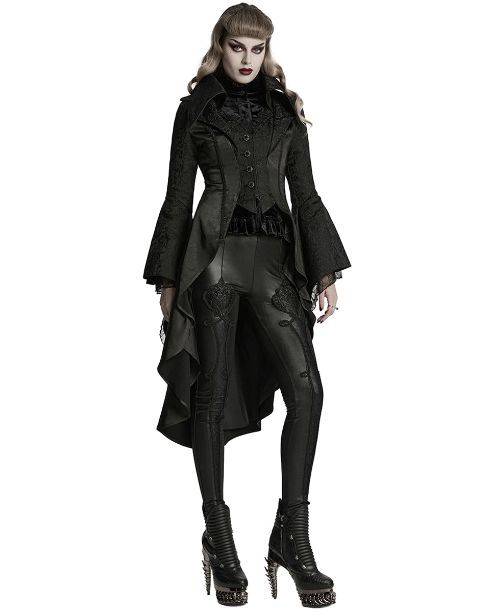 WY-1736XCF-BKF Womens Regency Gothic Jacquard Cutaway Frock Coat