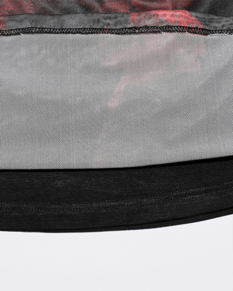 OPT-852 Daily Life Womens Cyberpunk Layered Mesh Top - Black & Red