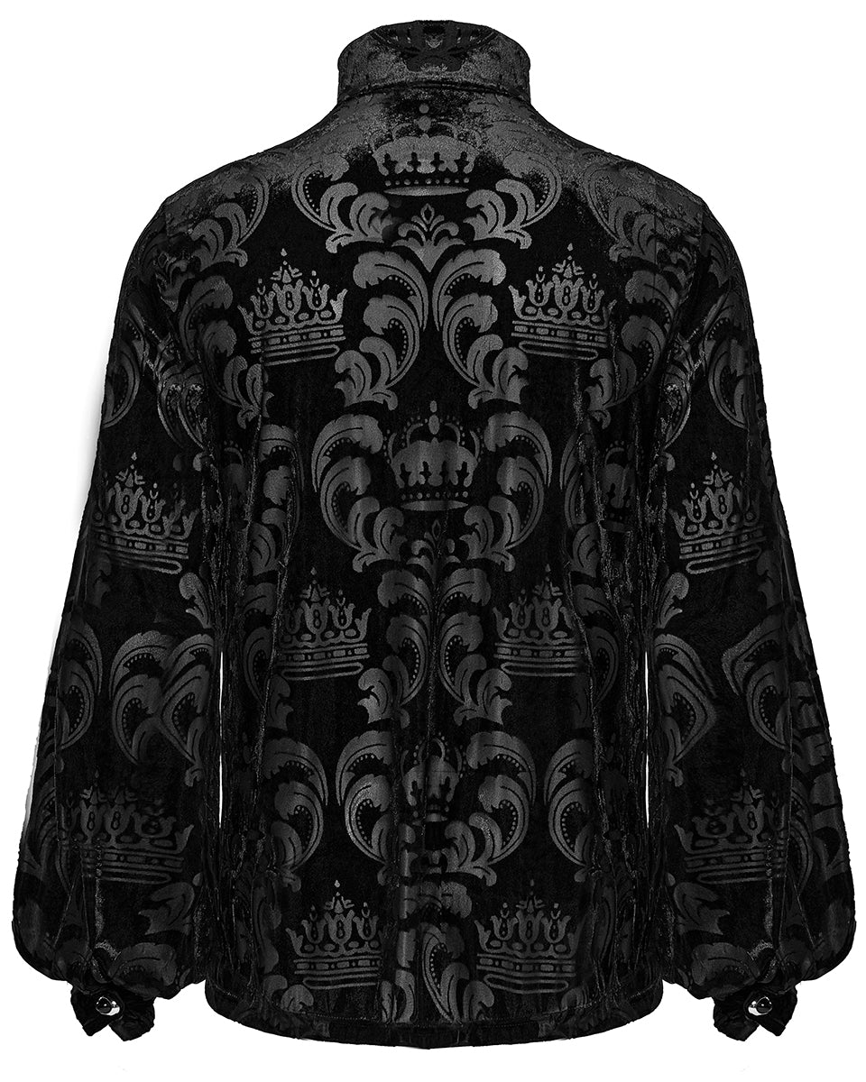 WY-1595CCM-BKM Mens Gothic Devore Velvet Royal Damask Dress Shirt