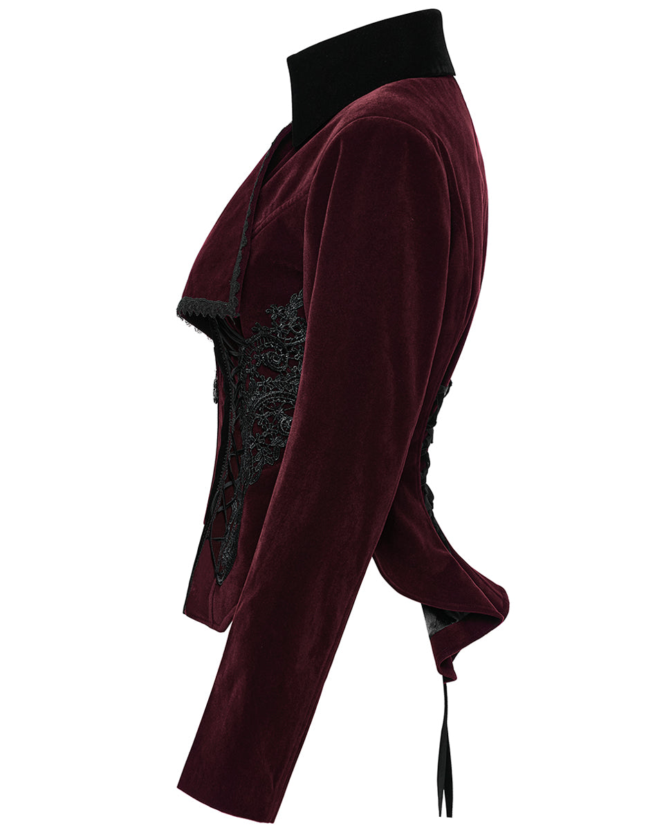 PR-WY-1535LDF-RDF Womens Gothic Velvet & Lace Riding Jacket - Red & Black
