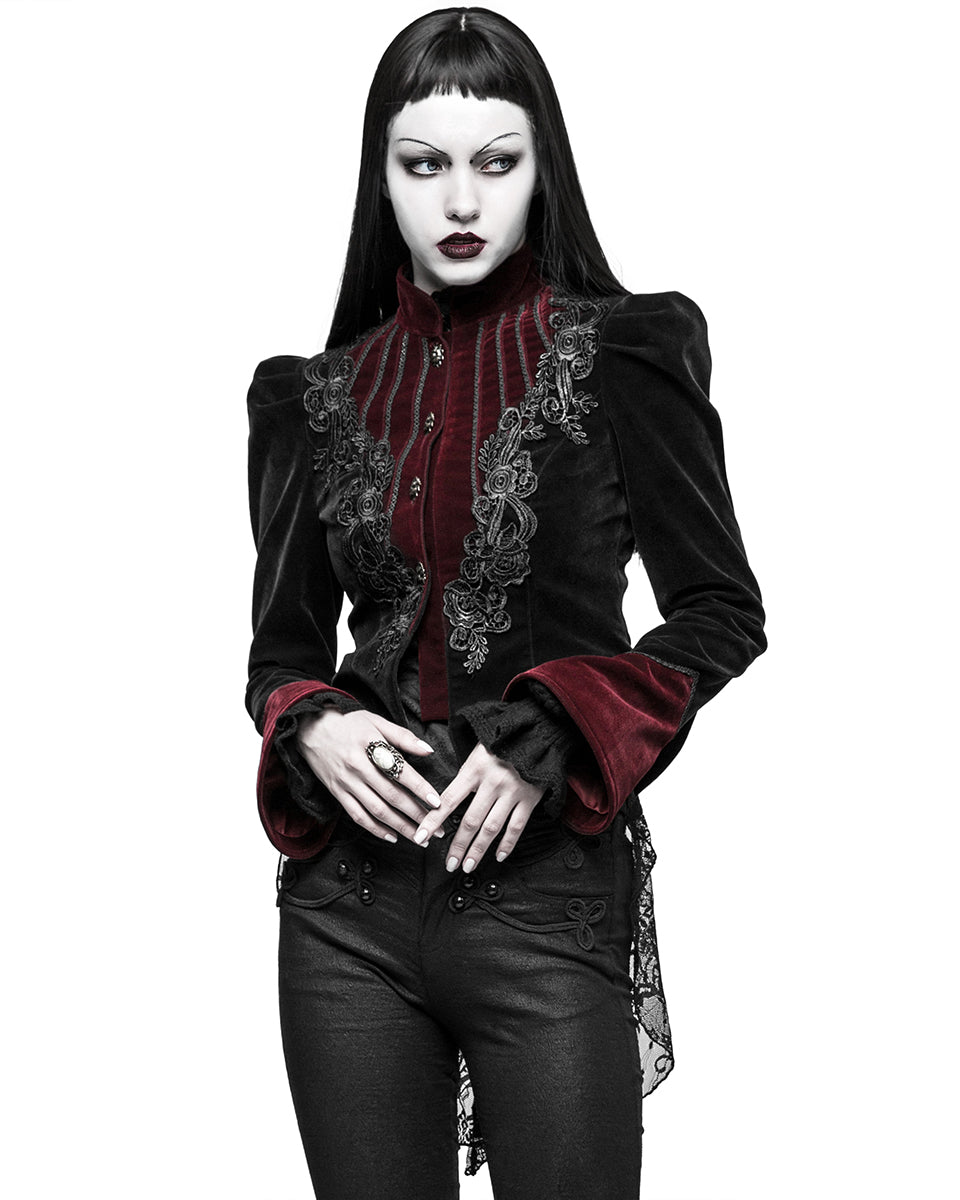 Y-769 Womens Gothic Jacket - Black & Red Velvet