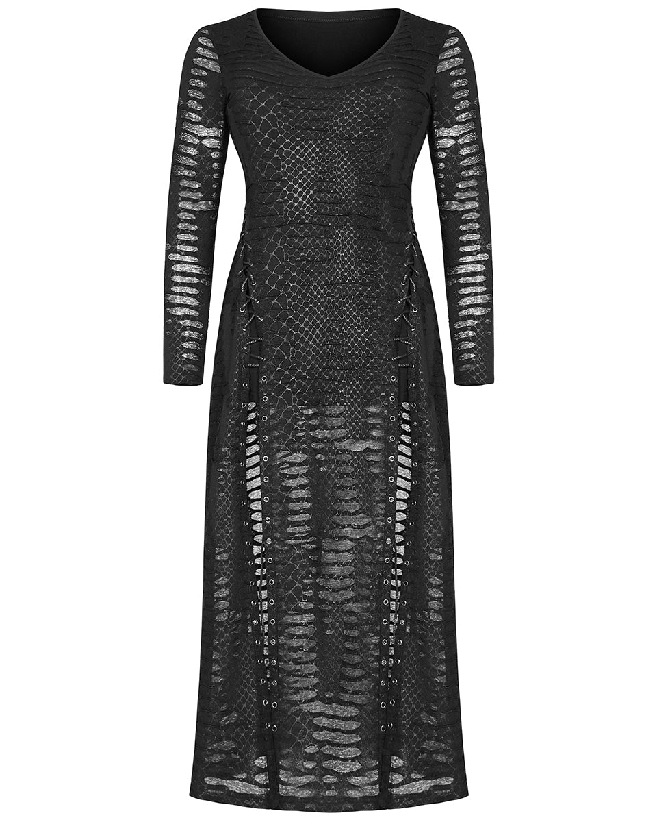 DQ-510 Plus Size Womens Snakescale Apocalyptic Gothic Split Leg Maxi Dress